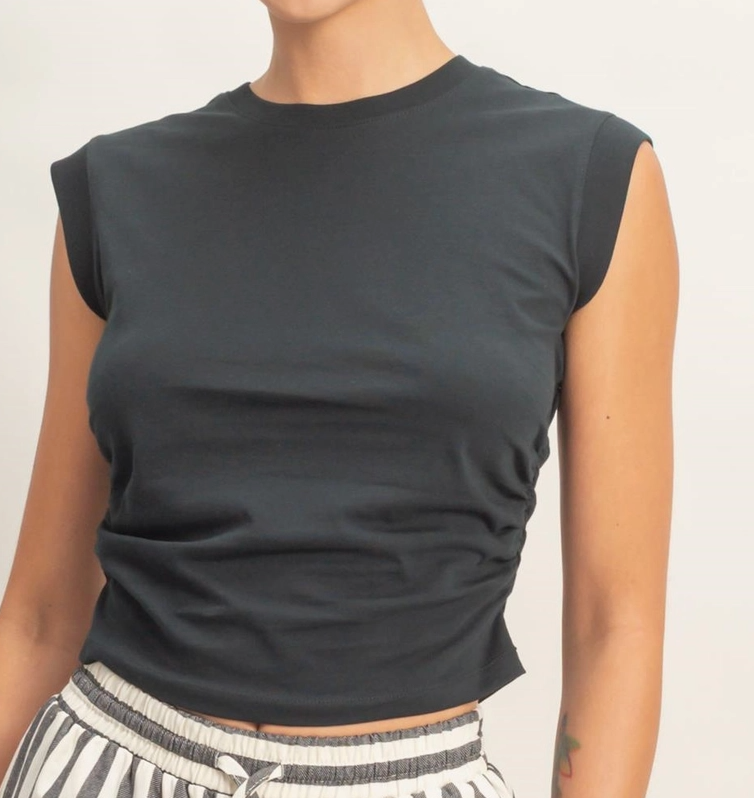 Black Ruched Waist Tank