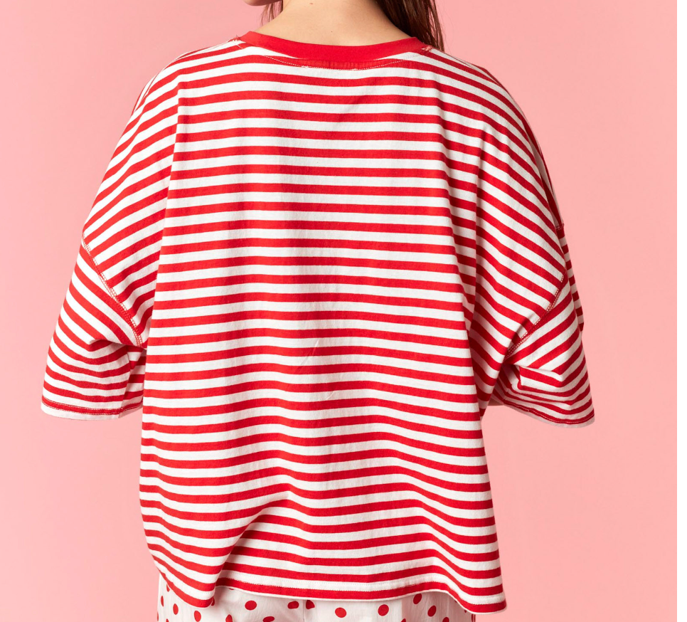 Red/ White Striped Oversized Tee