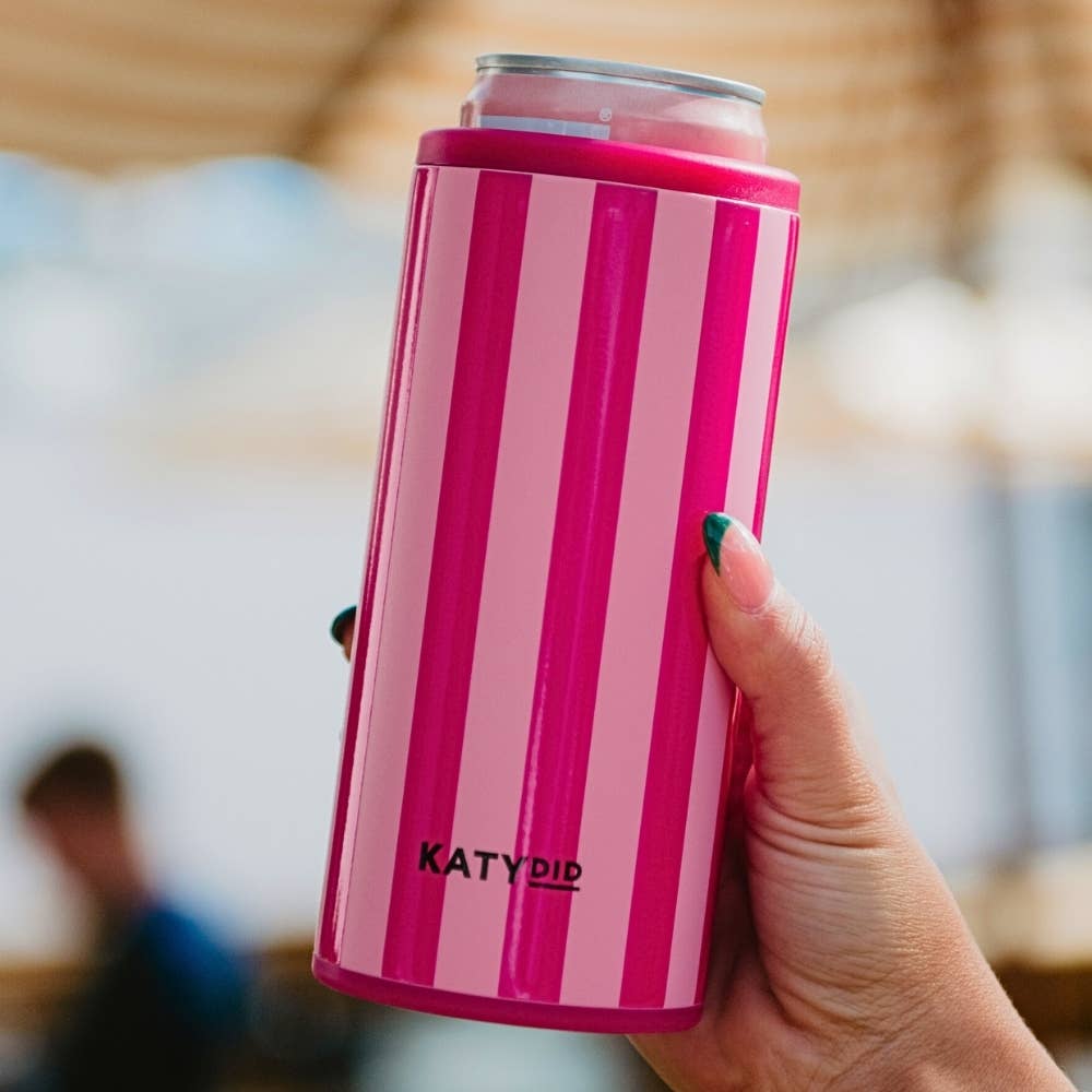 Pink and Hot Pink Striped Insulted Slim Koozie