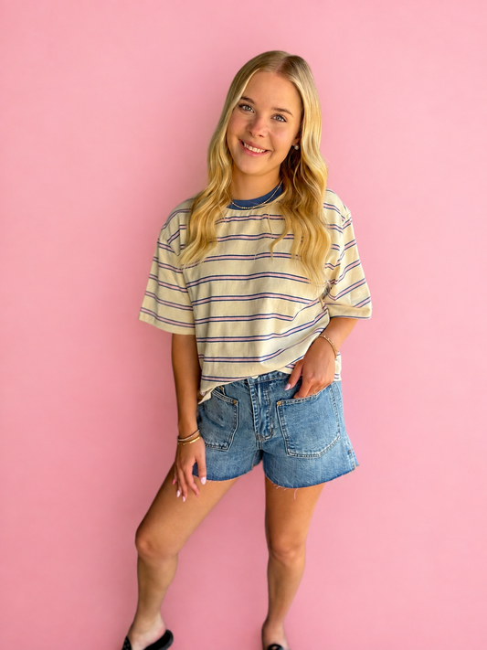 Ivory + Blue Striped Tee