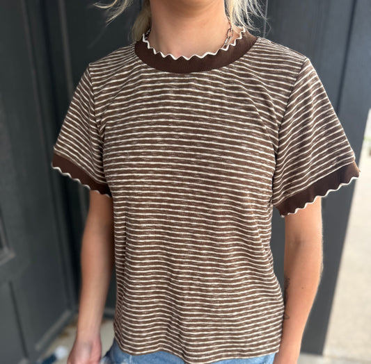 Striped Knit Scallop Trim Top
