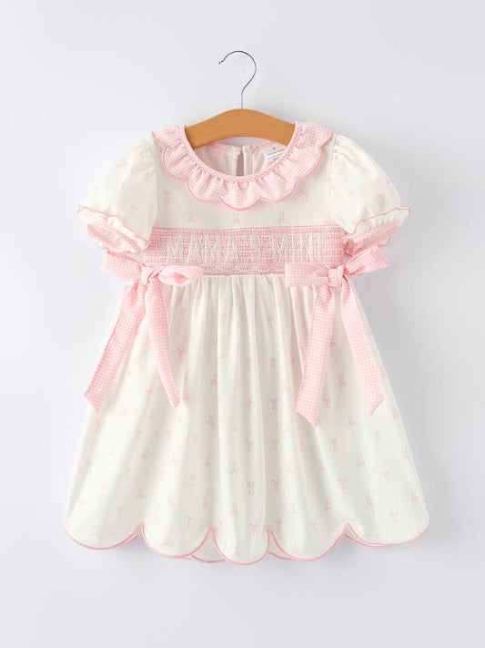 “MAMA'S MINI” Smocked Bow Ruffle Dress