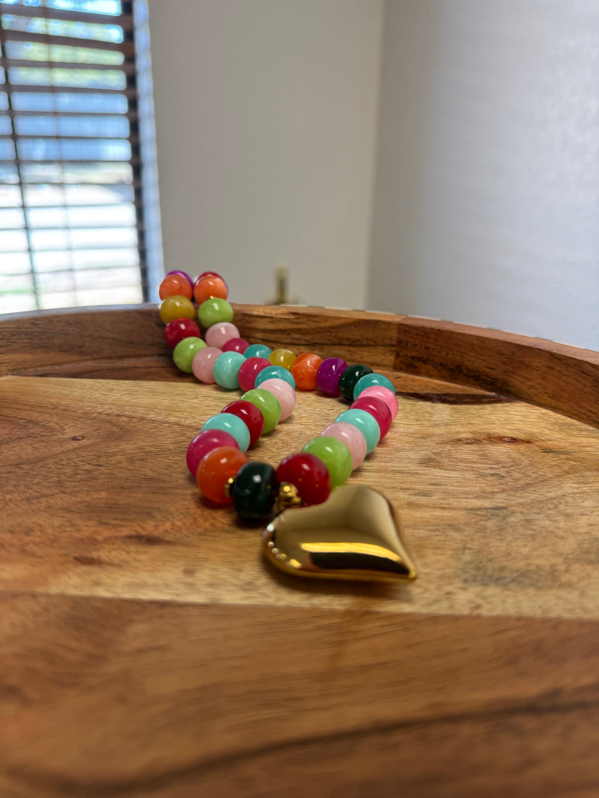 Multicolor Gold Heart Charm Necklace