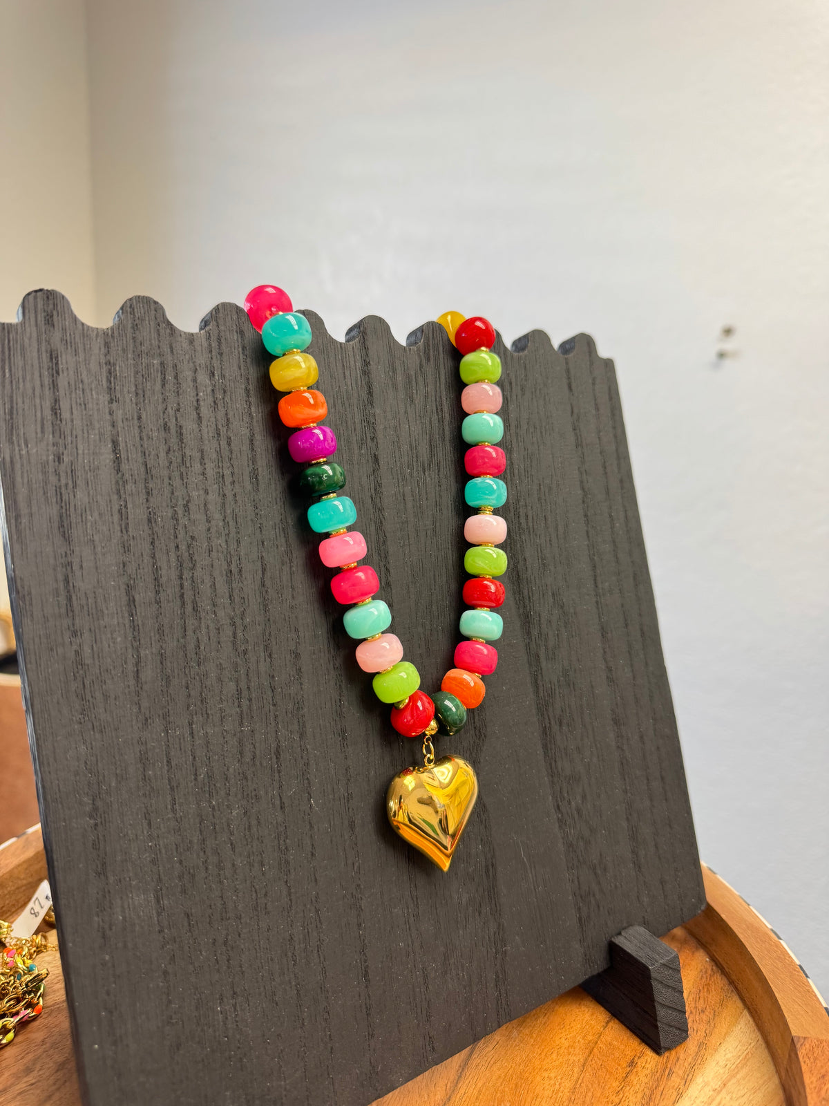 Multicolor Gold Heart Charm Necklace