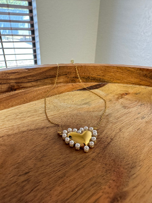 Pearl + Gold Heart Necklace