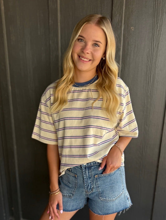 Ivory + Blue Striped Tee
