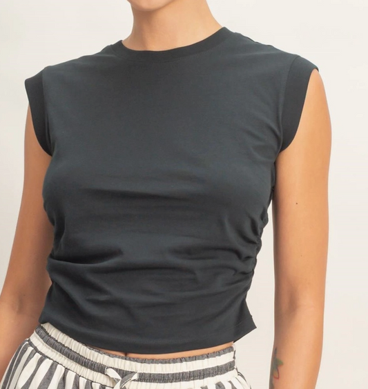 Black Ruched Waist Tank