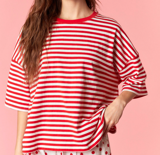 Red/ White Striped Oversized Tee