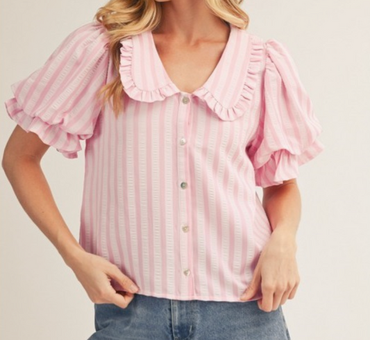PINK STRIPED COLLARD TOP